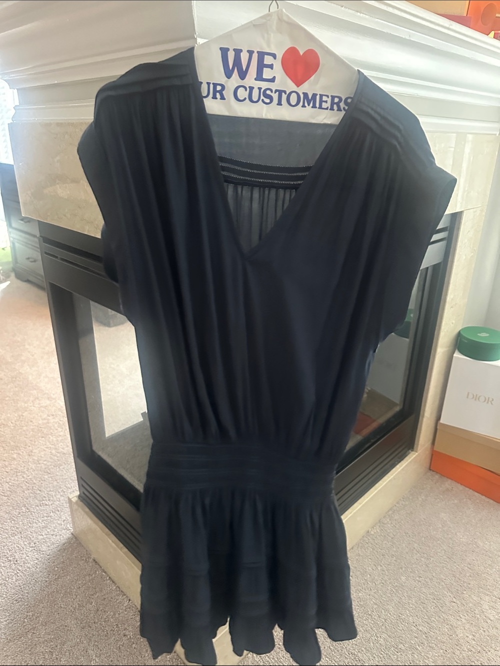 Ramy Brook Navy V-Neck Short Sleeve Tiered Dress